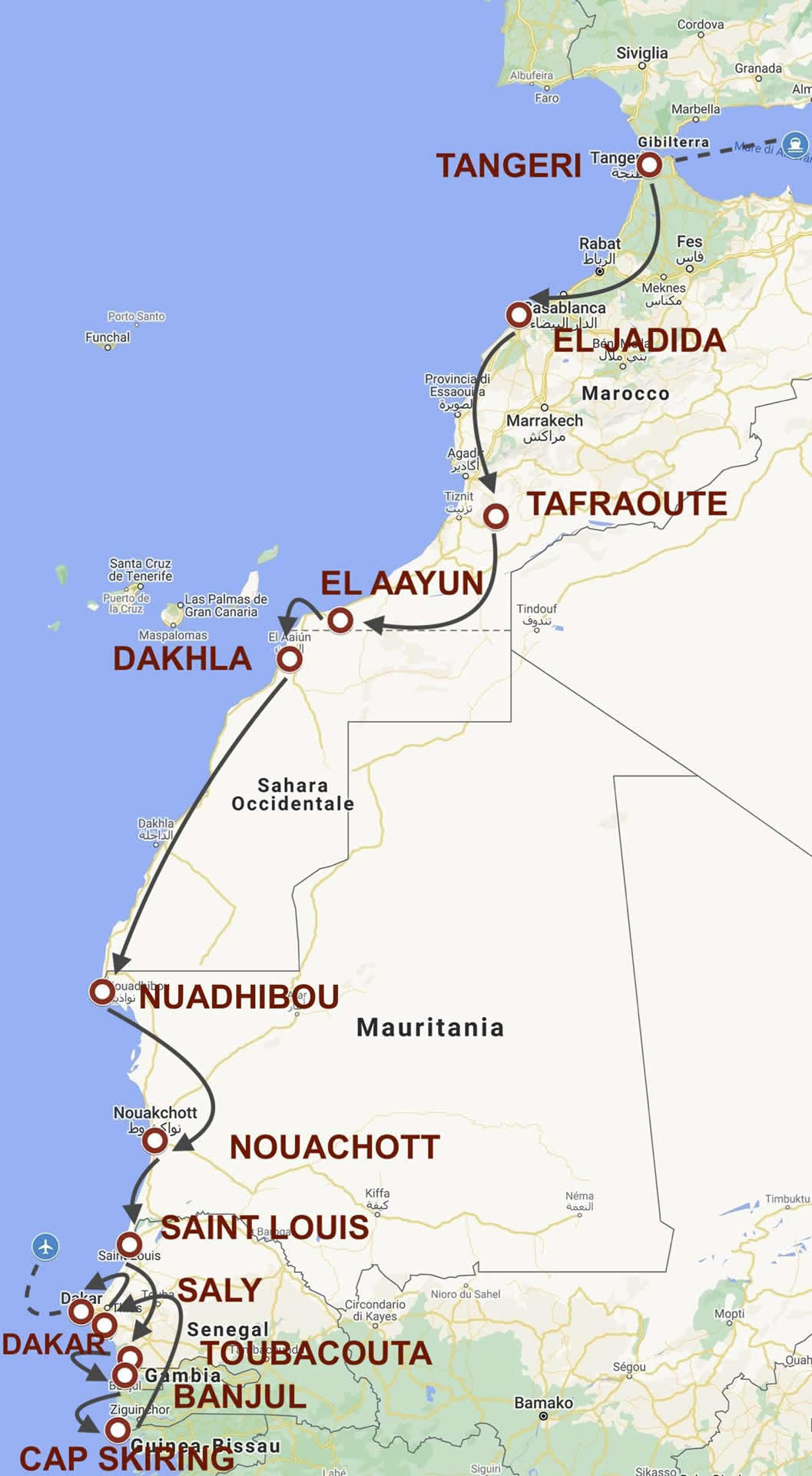 Africa occidentale in moto mappa