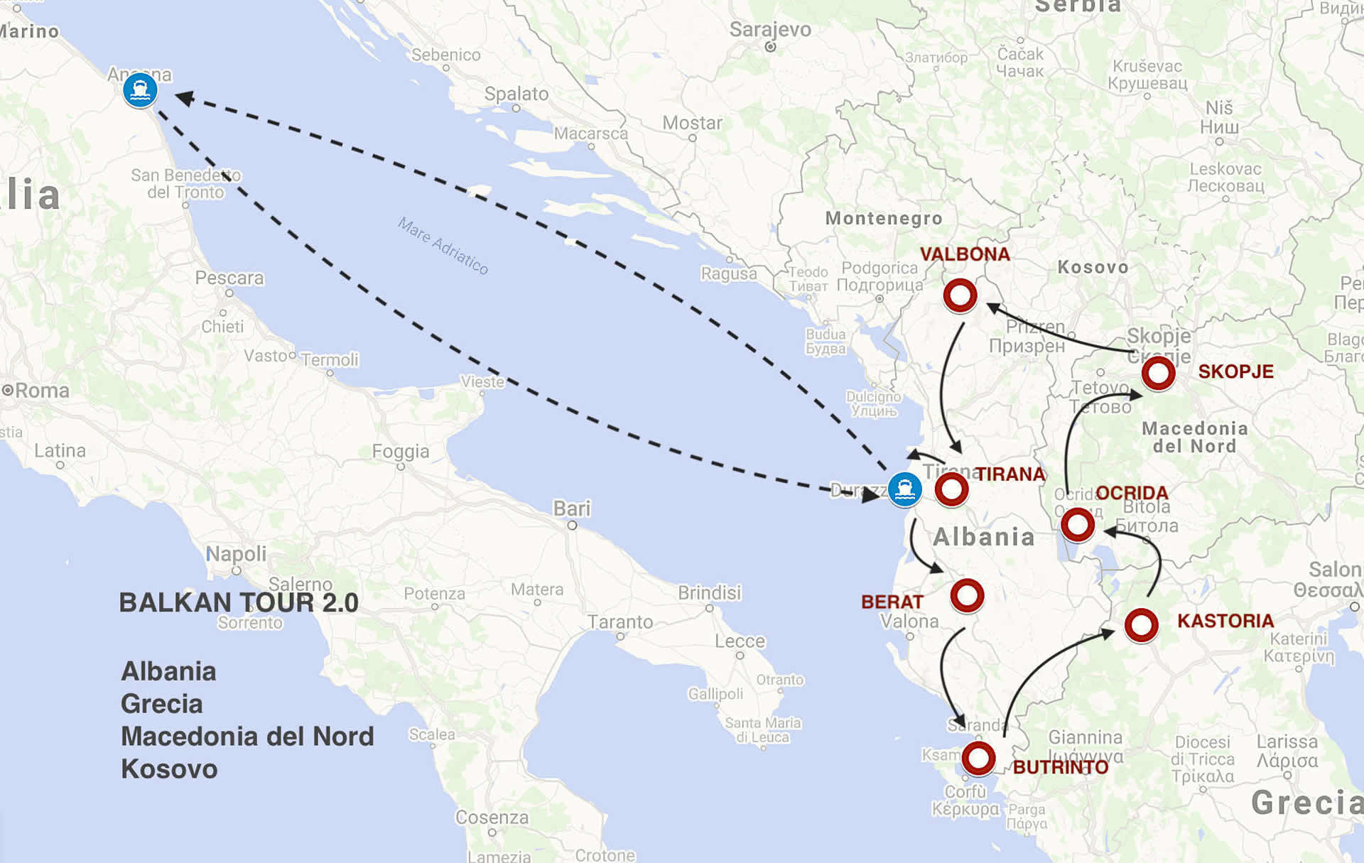 Albania in moto mappa