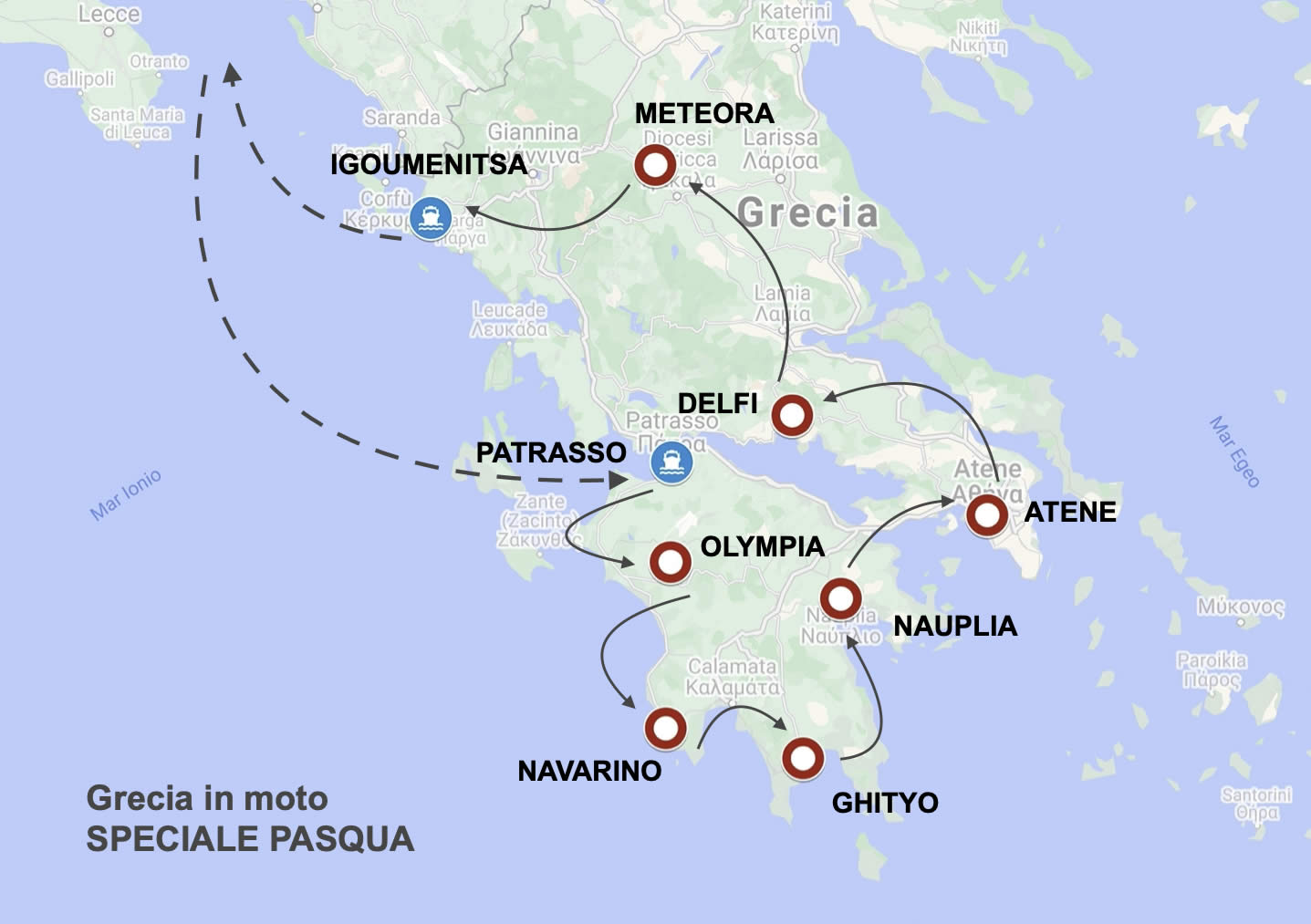 Grecia in moto a Pasqua mappa