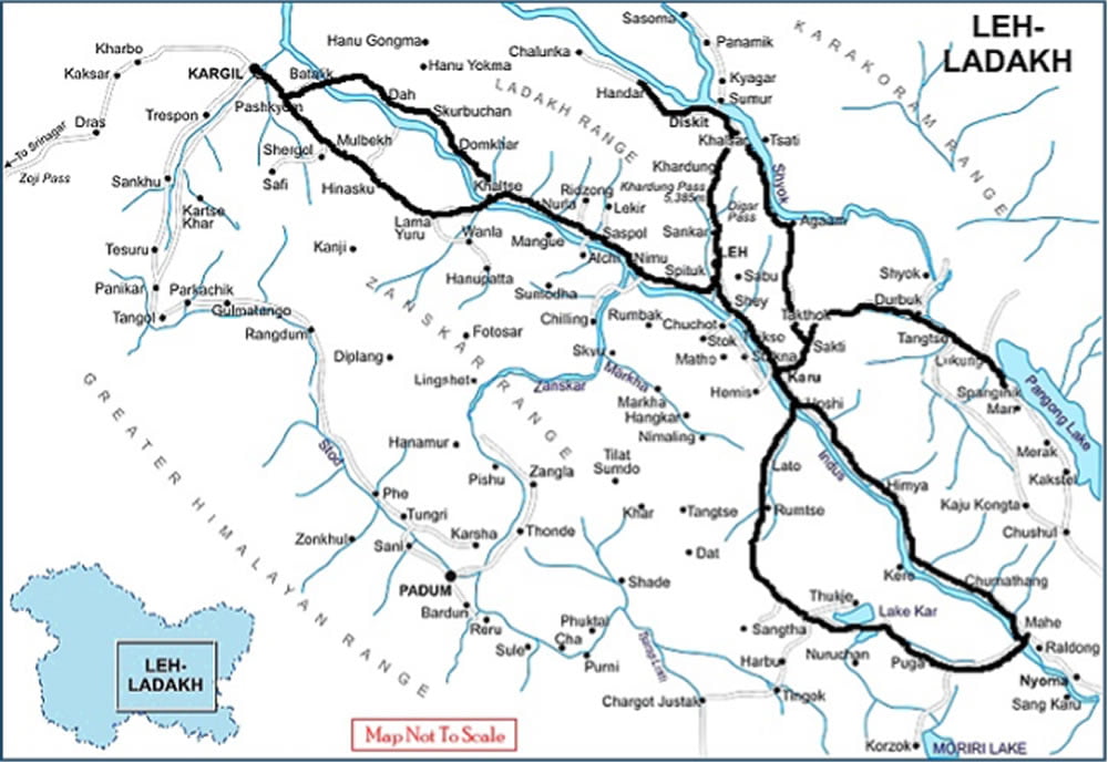 India e Himalaya in moto mappa