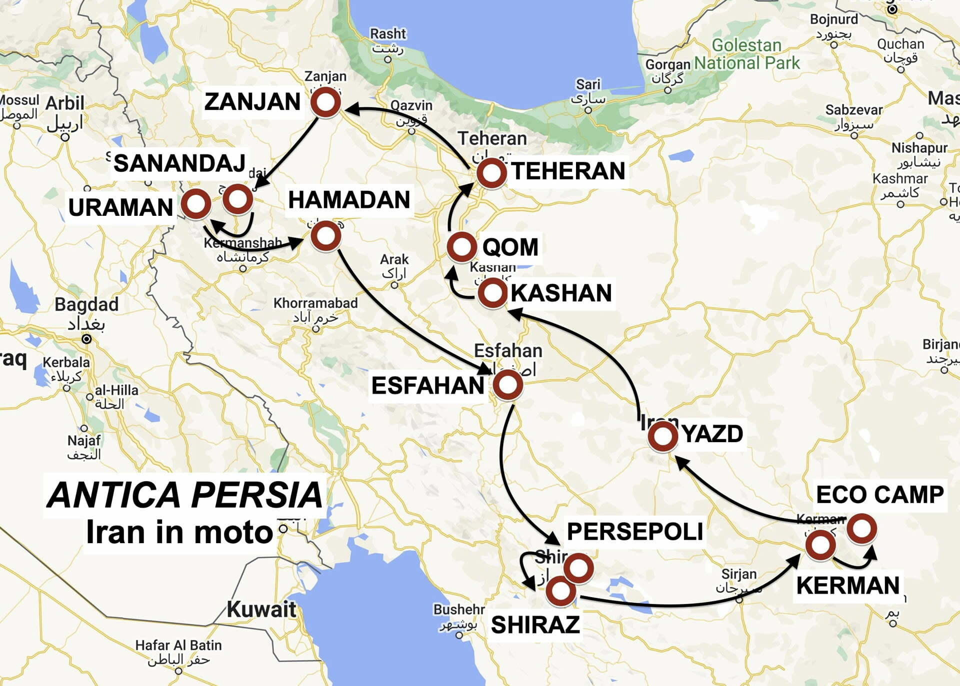 Iran in moto mappa