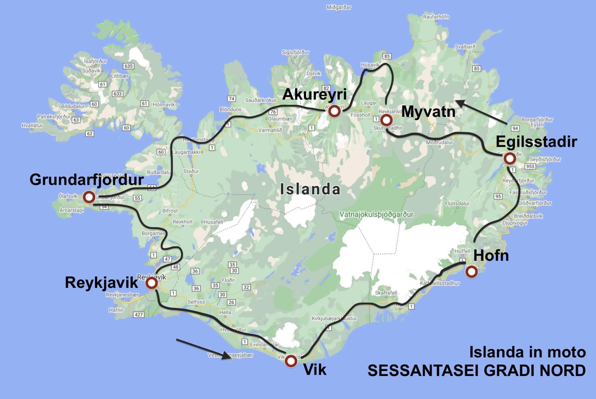 Islanda in moto mappa