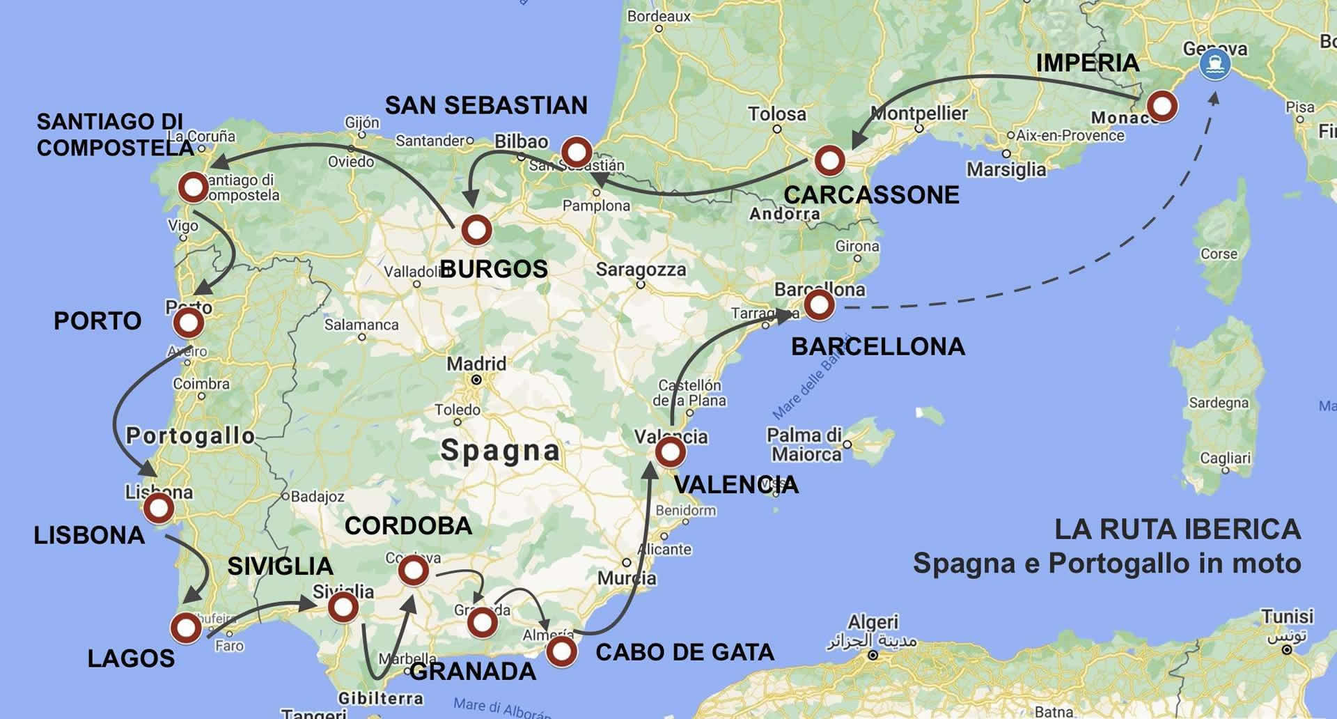 Spagna e Portogallo in moto mappa