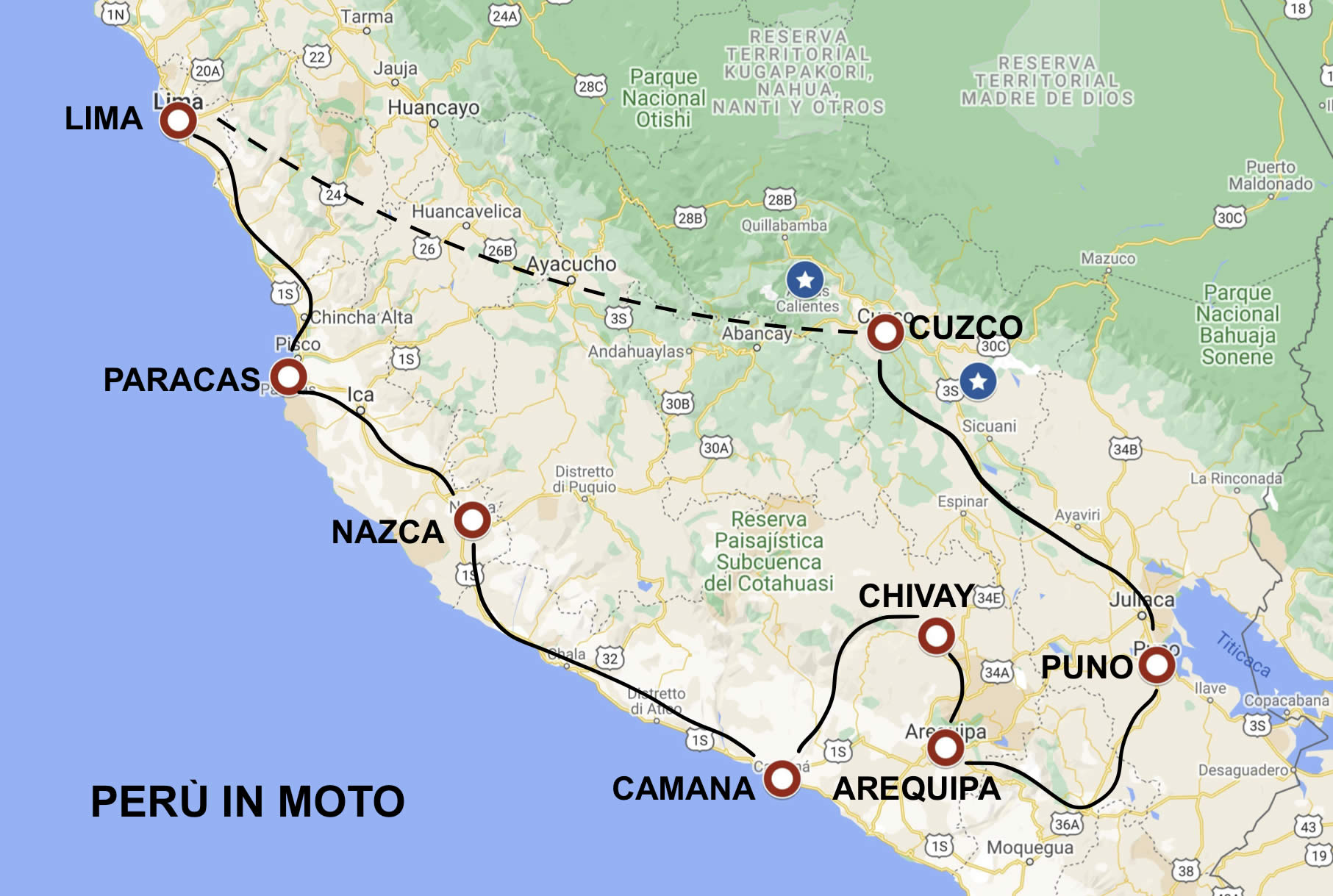 Perù in moto a Pasqua mappa