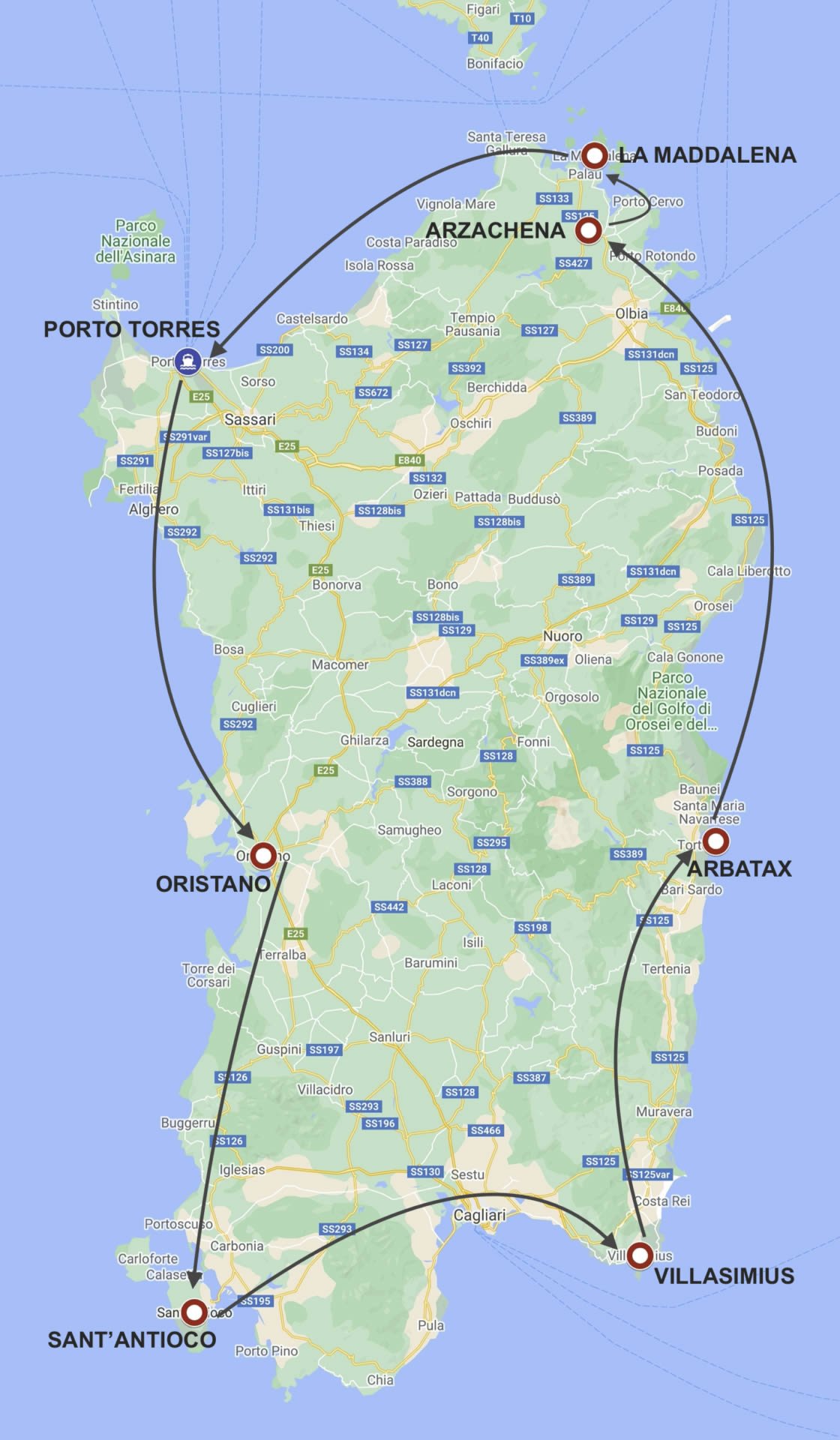 Sardegna in moto mappa