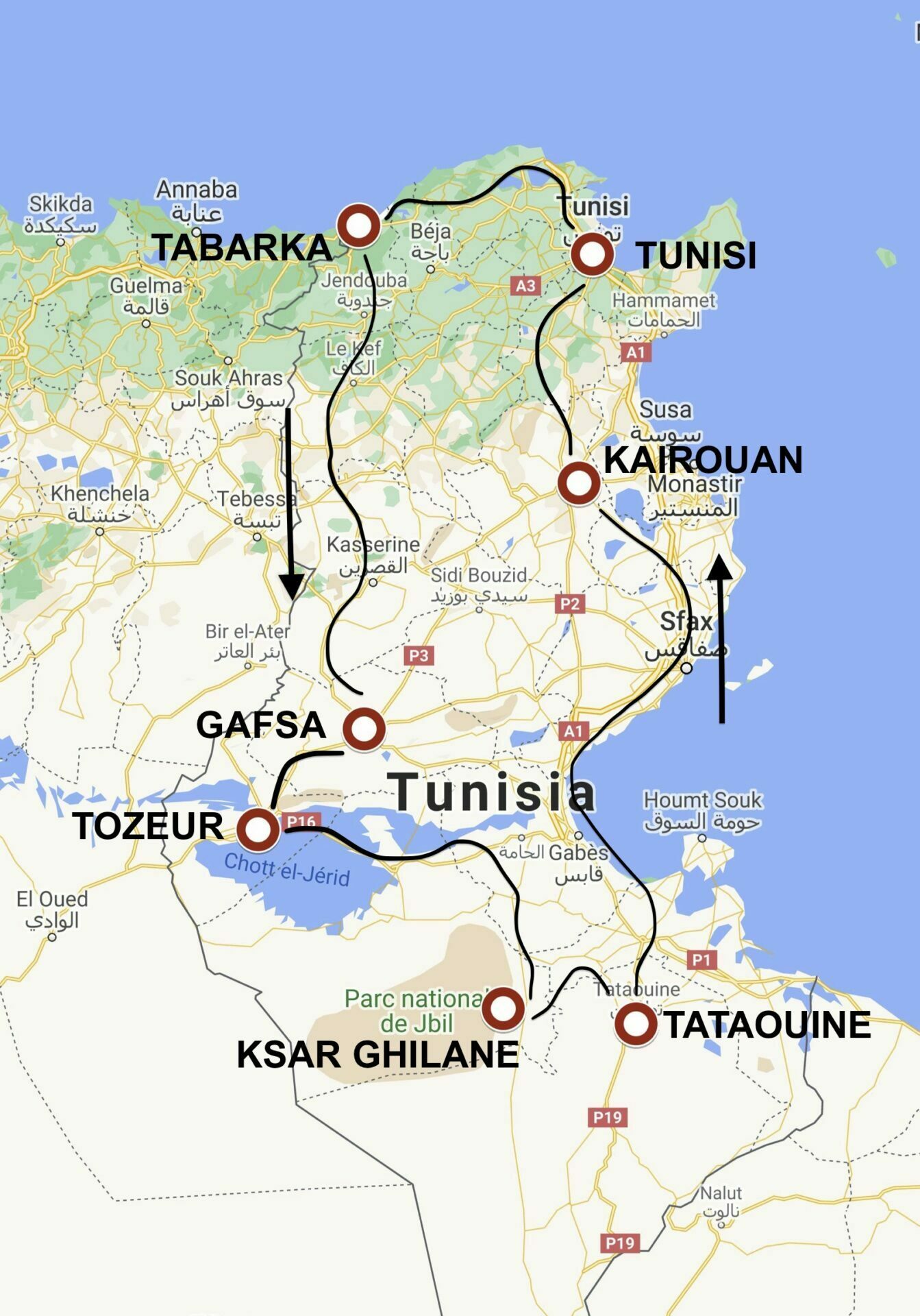 Mappa Tunisia in moto