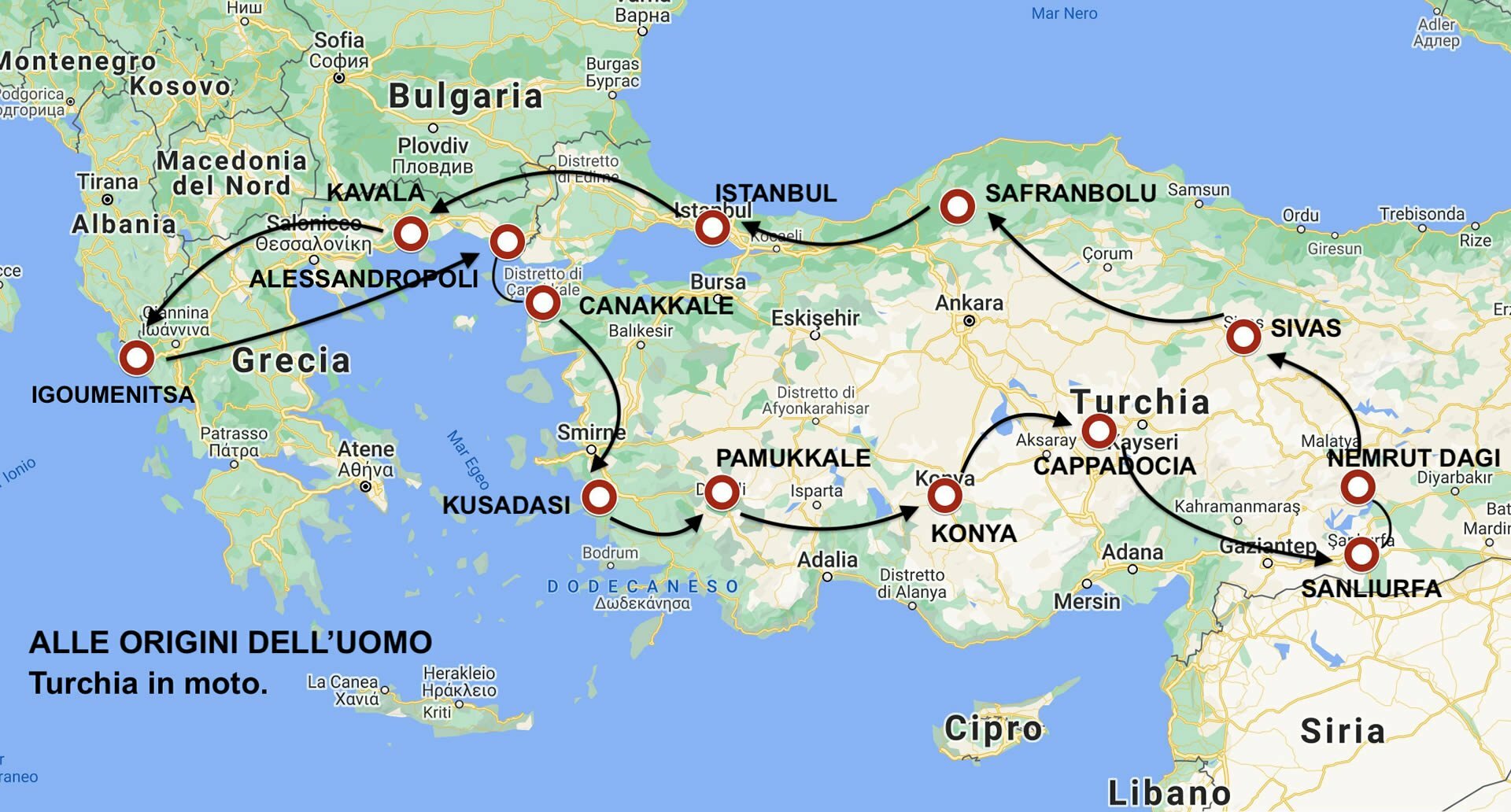 Turchia in moto mappa