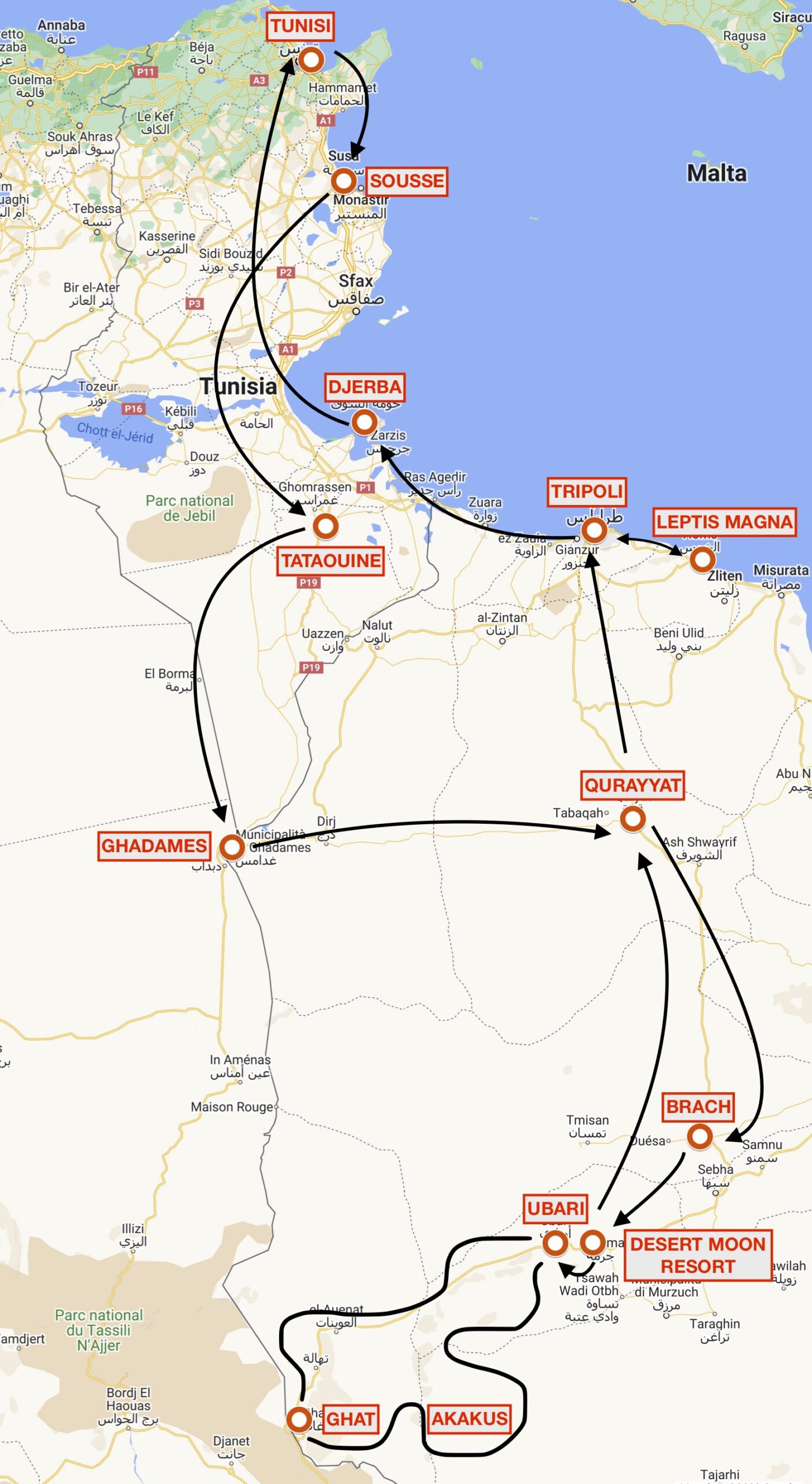 Mappa Libia in moto